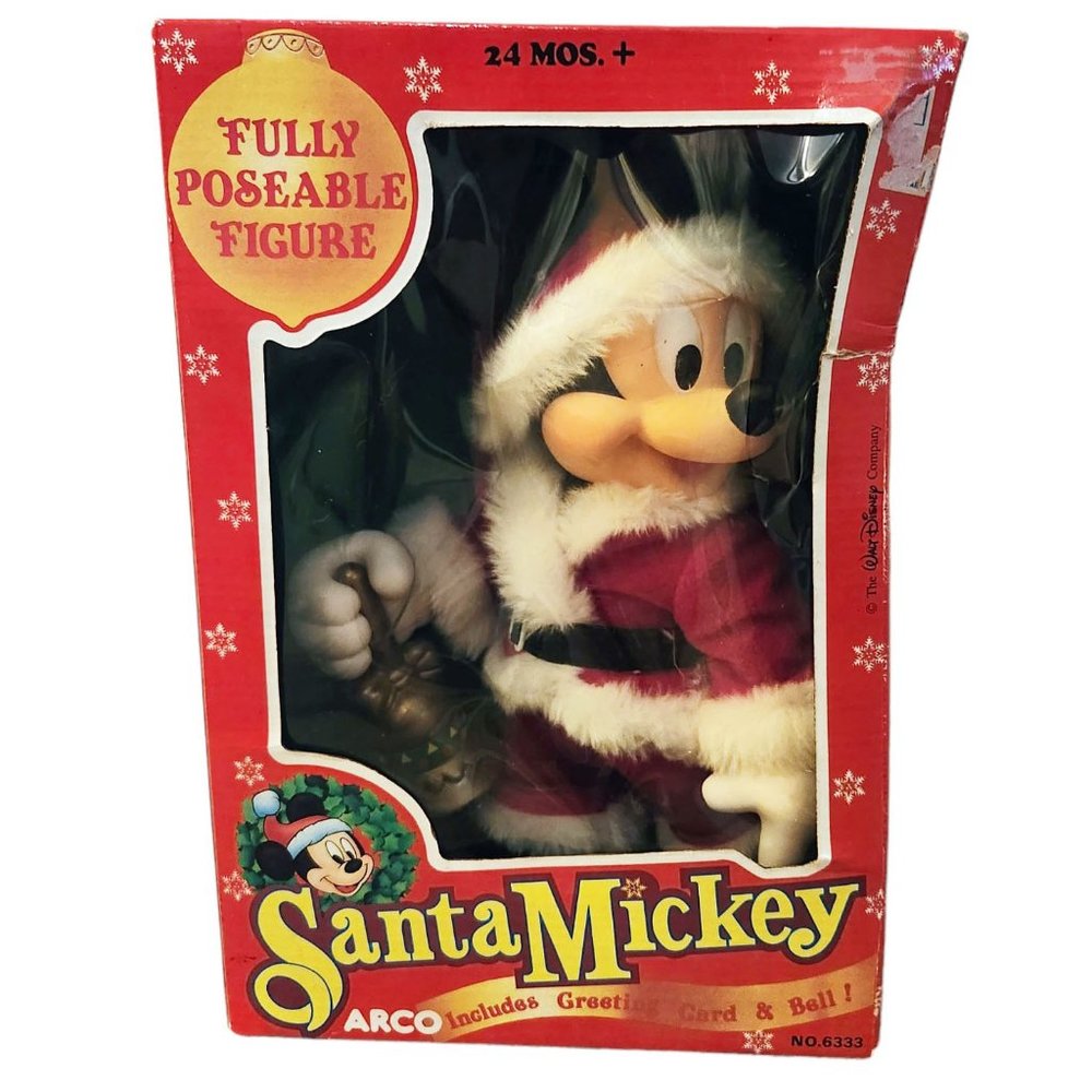 Disney’s Santa Mickey Fully Poseable No. 6333 w/ Bell & Card In Box Christmas